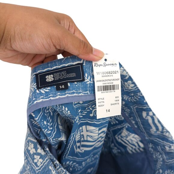Reyn Spooner Women 14 Lahaina Sailor Shorts Denim Blue Chino Reverse Print NEW - Picture 9 of 9